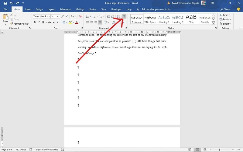 How to Delete a Blank Page in the Middle of a Word Document 
